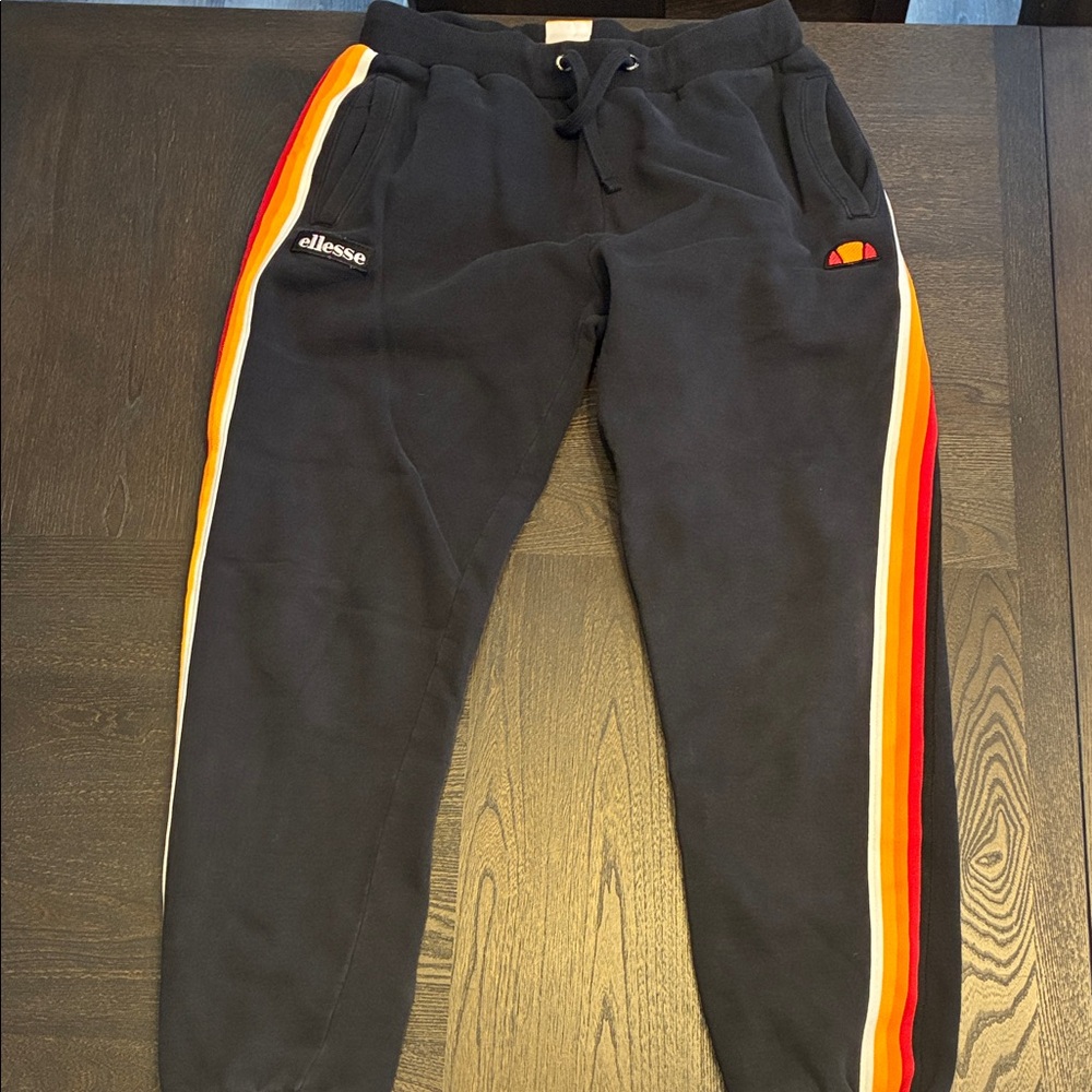 Ellesse Men's Black Joggers with Red and Orange Stripes